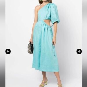 NICHOLAS  cutout waist dress maxi pool linen fully lined CRISSA